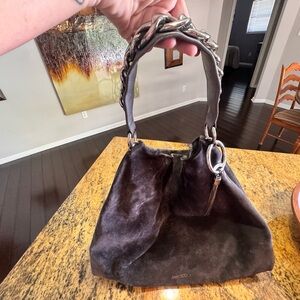 Authentic Jimmy Choo Black Suede Shoulder Bag with Silver Chain